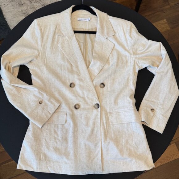 JustFab Linen-Blend Double-Breasted Blazer Beige Women's – Size XL - Picture 8 of 9